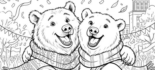 Раскраска «С 1 мая: Два медведя»