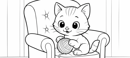 Раскраска: Котёнок на кресле