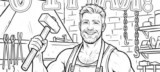 Раскраска «С 1 мая: Весёлый молотобоец»