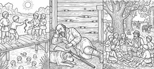 Раскраска к стихотворению Некрасова «Крестьянские дети»