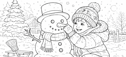 Раскраска «Зимние забавы: Снеговик»