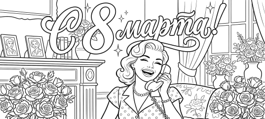 Раскраска «С 8 марта: Милая барышня»