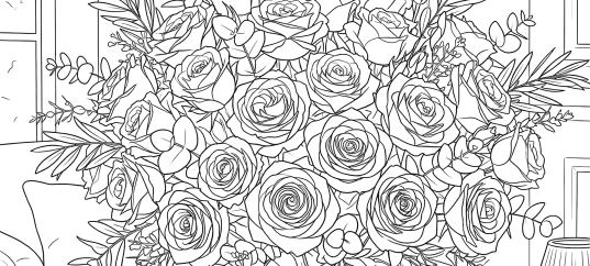 Раскраска «С 8 марта: Букет роз»
