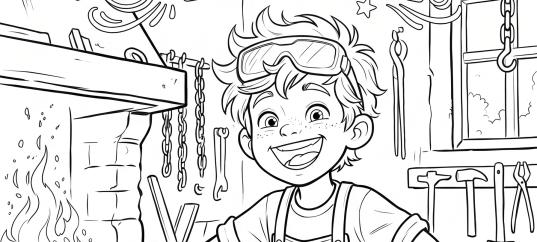 Раскраска «С 1 мая: Юный кузнец»
