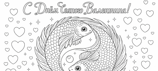 Раскраска «С Днем Святого Валентина: Рыбки инь-ян»