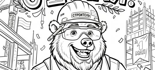 Раскраска «С 1 мая: Медведь-строитель»