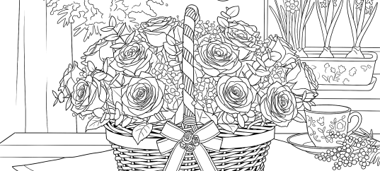 Раскраска «С 8 марта: Корзина роз»