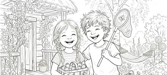 Раскраска: Летние каникулы на даче
