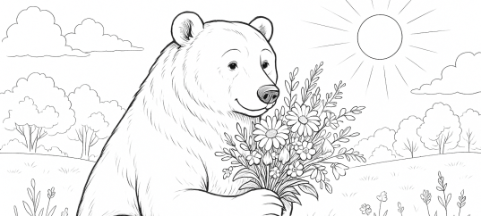 Раскраска: Медведь с цветами (для детей 7-8 лет)