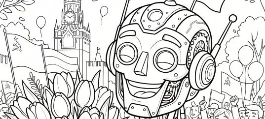 Раскраска «С 1 мая: Робот с букетом цветов»