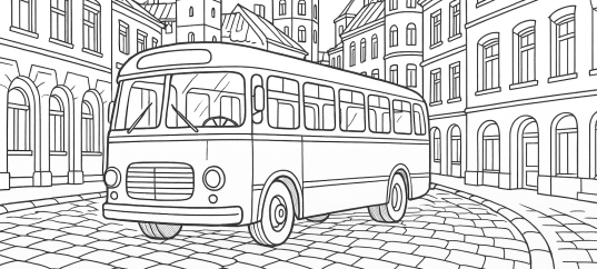 Раскраска: Автобус на улице старого города