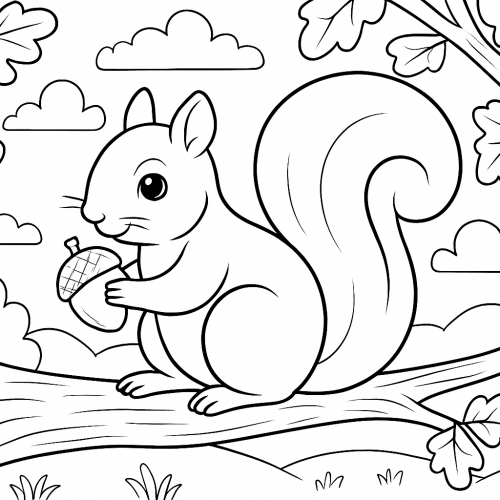 Раскраска: Белка на дереве