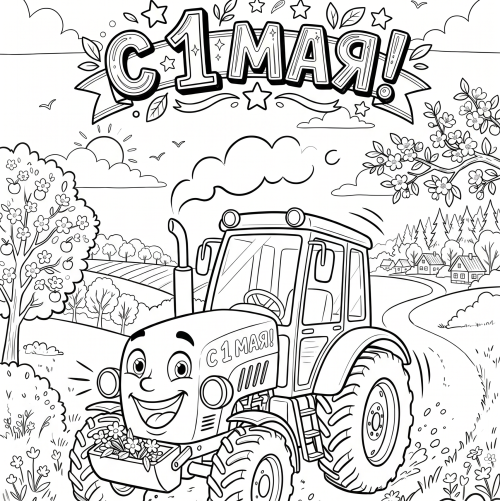 Раскраска «С 1 мая: Красный трактор»