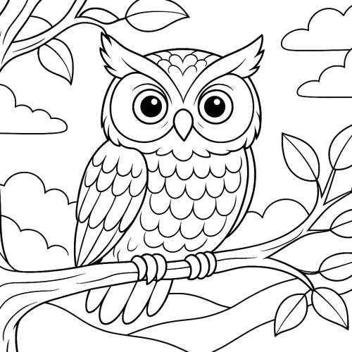Раскраска: Сова на дереве