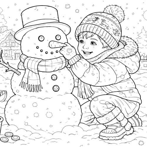 Раскраска «Зимние забавы: Снеговик»