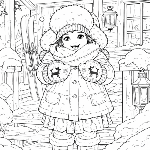 Раскраска «Зимние забавы: Лыжи»