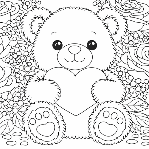Раскраска «С Днем Святого Валентина: Мишка с сердечком в лапках»