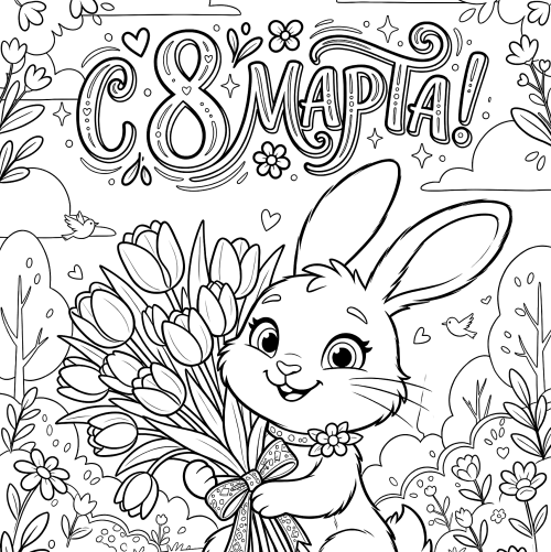 Раскраска «С 8 марта: Зайка»