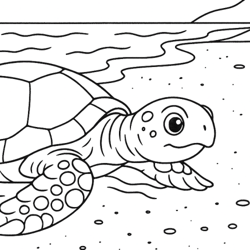 Раскраска: Черепаха на морском берегу