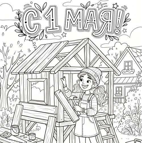 Раскраска «С 1 мая: Юный строитель»