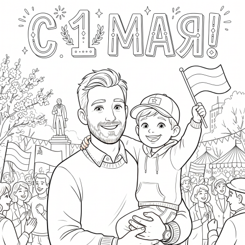 Раскраска «С 1 мая: Первомайская демонстрация»