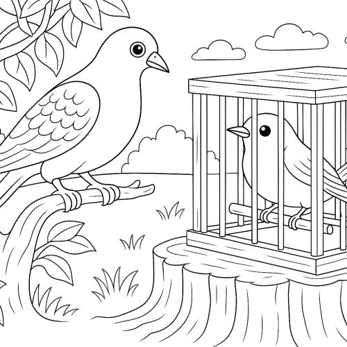 Раскраска-иллюстрация по басне Крылова «Голубь и Чиж»