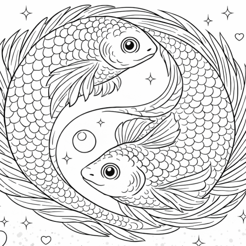 Раскраска «С Днем Святого Валентина: Рыбки инь-ян»