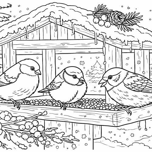 Раскраска «Птички на кормушке»