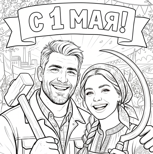 Раскраска «С 1 мая: Первомай»