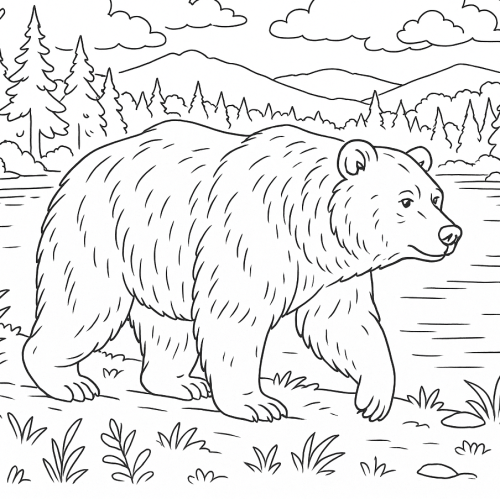 Раскраска: Бурый медведь в лесу