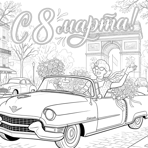 Раскраска «С 8 марта: Красный автомобиль»