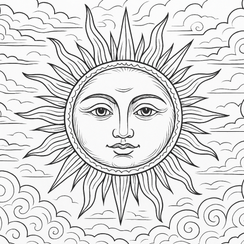 Раскраска: Солнце с лицом