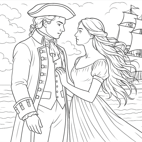 Раскраска по феерии Александра Грина «Алые паруса»: Ассоль и Грей