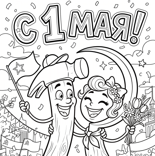 Раскраска «С 1 мая: С праздником весны и труда»