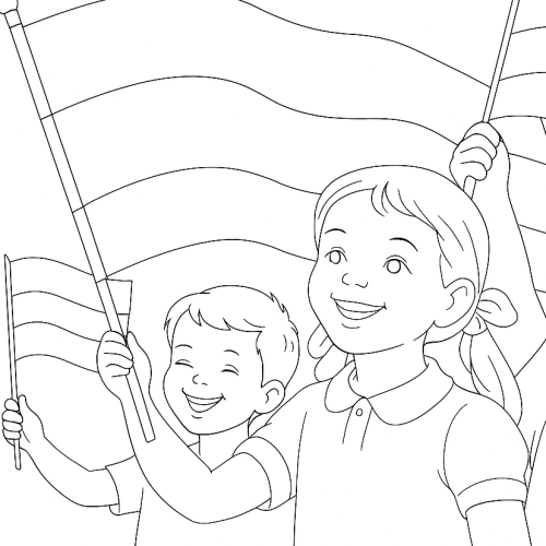 Раскраска: Дети с флагами России