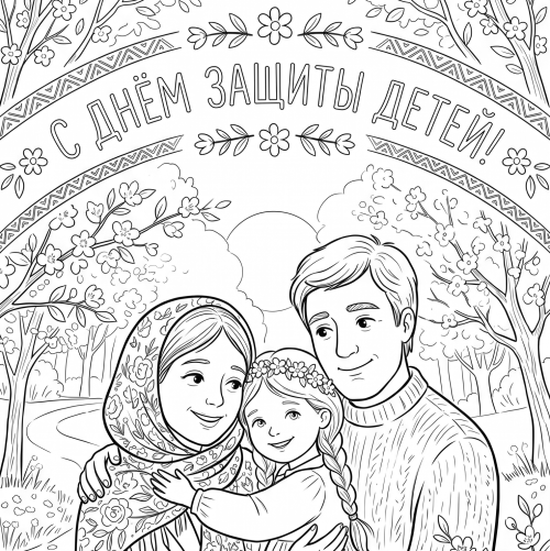 Раскраска «День защиты детей: Любящая семья»